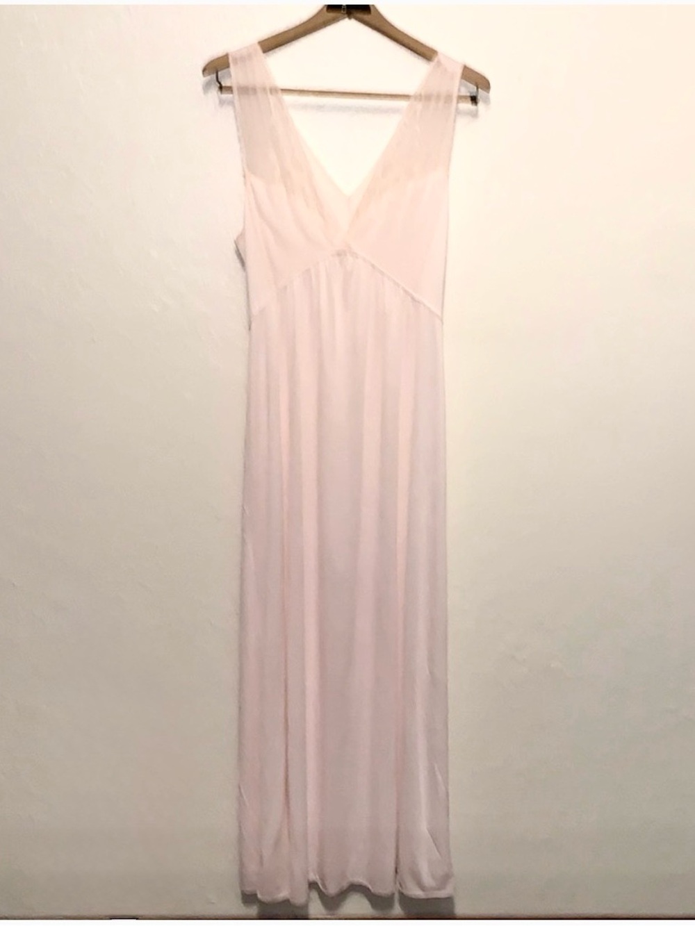 Vtg 60s Texsheen Dallas Pink Nylon Lace Bodice Maxi Nightgown Goddess L